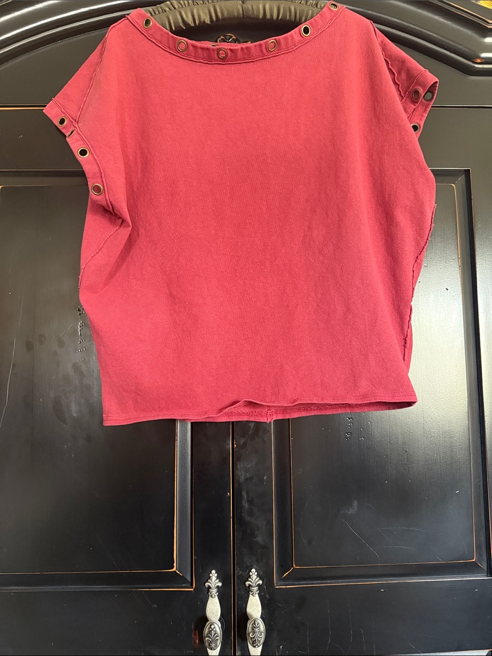 We The Free Dusty Rose-Red Grommet Boxy Crop Top